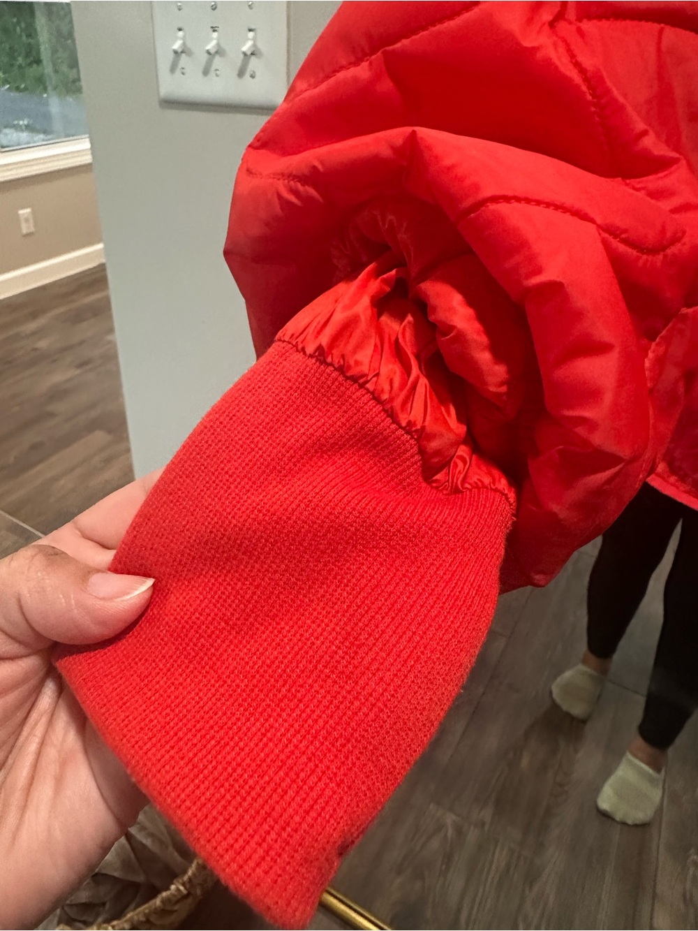 Quilted Oversized Packable Half Zip Pullover Jacket - Red Orange - Picture 3 of 16